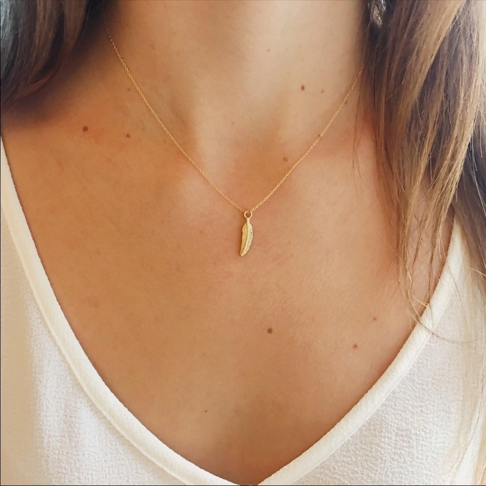 Etsy dainty feather necklace